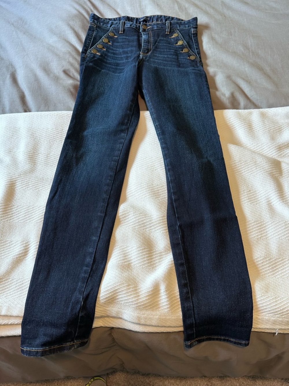 Ramy Brook Helena High-Rise Skinny Jeans - Dark Rinse with Gold Buttons - Picture 2 of 7